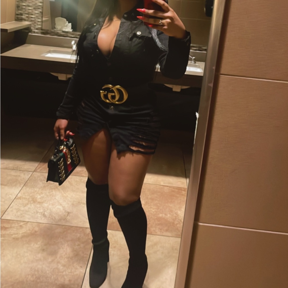 Denim black, jean,button down dress, ripped cutout out sides, sexy,fitted,mini